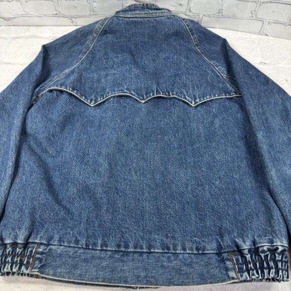Vintage Learsi Tartan Lined Denim Jacket Unisex M Blue Jean Snap Zip Flannel - Picture 12 of 12